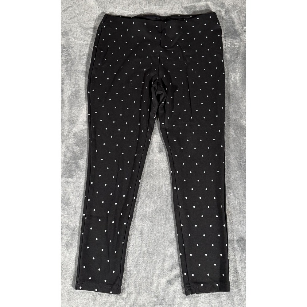 Chico's Leggings Womens 8 Black Polka‎ Dot Ankle Pull On Stretch Jersey